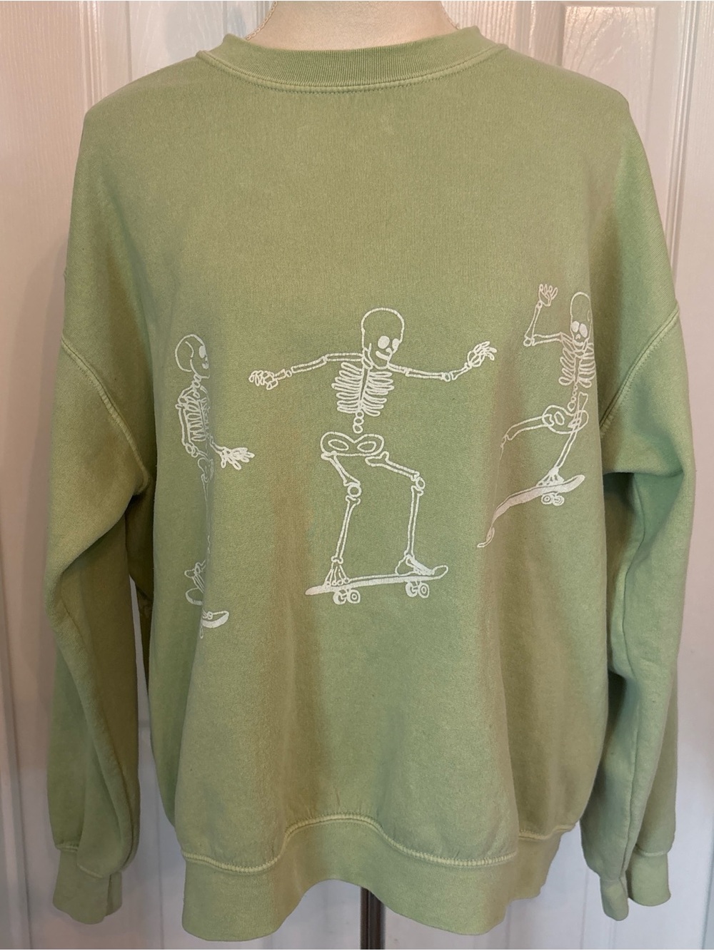 Urban Outfitters Light Green Skeleton Skate Crewneck Sweatshirt